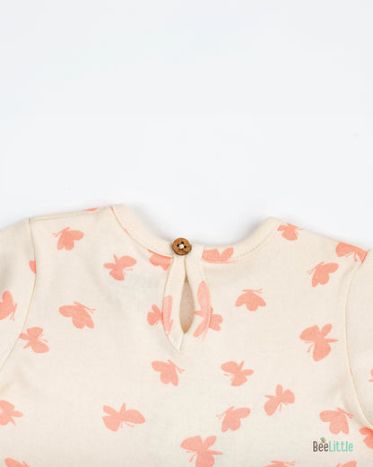 BeeLittle Beige Frock Dress-Neon Butterflies-Organic Cotton-For Infants