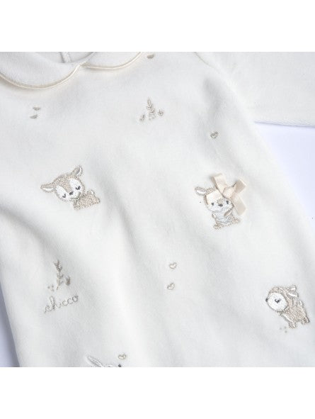 Chicco White Winter Wear Babysuit-Onesie-Embroidered-Cotton-For Infants