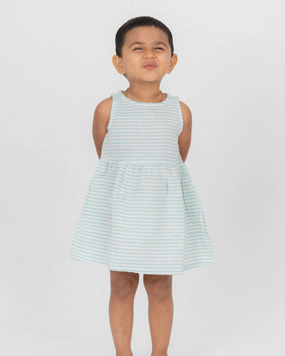 BeeLittle White & Blue Frock Dress-Aqua Stripes-Muslin-For Infants