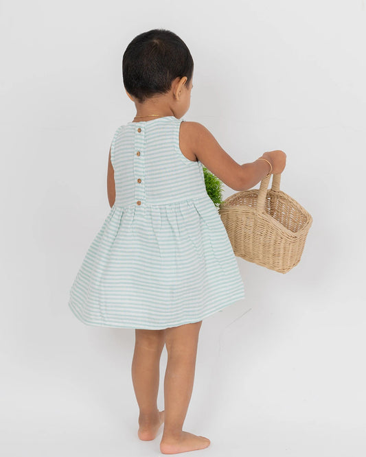 BeeLittle White & Blue Frock Dress-Aqua Stripes-Muslin-For Infants