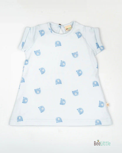 BeeLittle Blue Frock Dress-Blue Teddy-Organic Cotton-For Infants