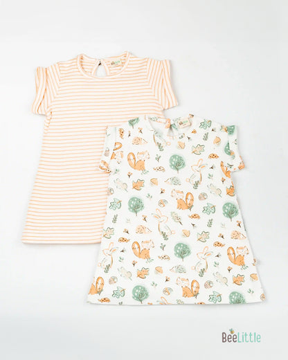 BeeLittle White & Orange Frock Dress-Grass N Bunny-Organic Cotton-Pack of 2-For Infants