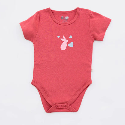 BeeLittle Pink & White Bodysuit-Bunny N Heart-Organic Cotton-Pack of 2-For Infants