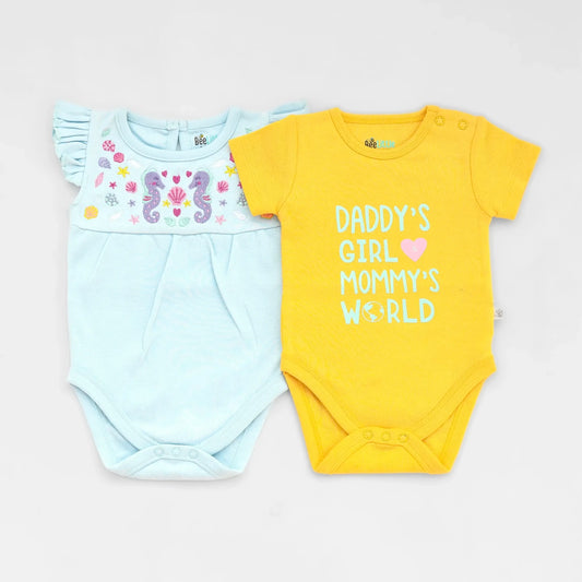 BeeLittle Blue & Yellow Bodysuit-Daddy's Girl-Organic Cotton-Pack of 2-For Infants