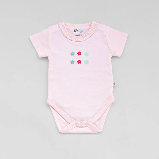 BeeLittle Pink & White Bodysuit-Flowers-Organic Cotton-Pack of 2-For Infants