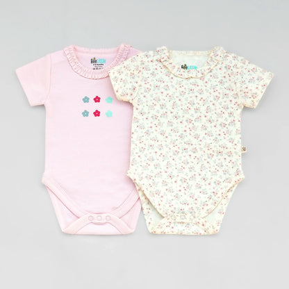 BeeLittle Pink & White Bodysuit-Flowers-Organic Cotton-Pack of 2-For Infants