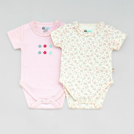 BeeLittle Pink & White Bodysuit-Flowers-Organic Cotton-Pack of 2-For Infants