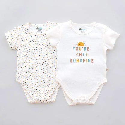 BeeLittle White Bodysuit-Sunshine-Organic Cotton-Pack of 2-For Infants