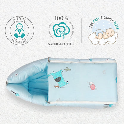 R for Rabbit Snuggy 100% Natural Cotton-Sky Blue-Baby Carrier Nest Cum Sleeping Bag (0-12M)