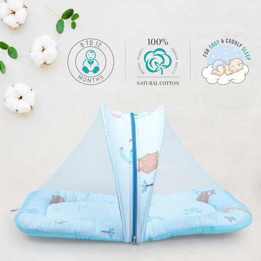 R for Rabbit Snuggy Safari 100% Natural Cotton-Blue-Baby Carrier Nest Cum Sleeping Bag (0-12M)