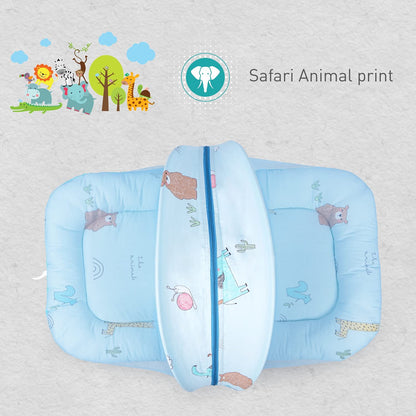 R for Rabbit Snuggy Safari 100% Natural Cotton-Blue-Baby Carrier Nest Cum Sleeping Bag (0-12M)