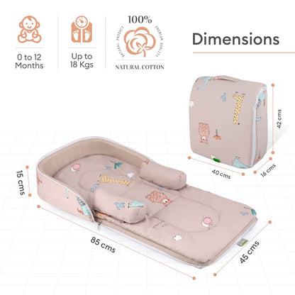 R For Rabbit Baby Nest Lite Bed-Tan Brown-100% Cotton-Carry Like Bag (0-12M)