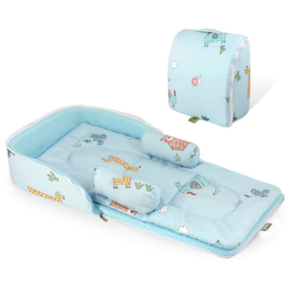 R for Rabbit Baby Nest Lite Bed-Sky Blue-100% Cotton-Carry Like Bag (0-12M)