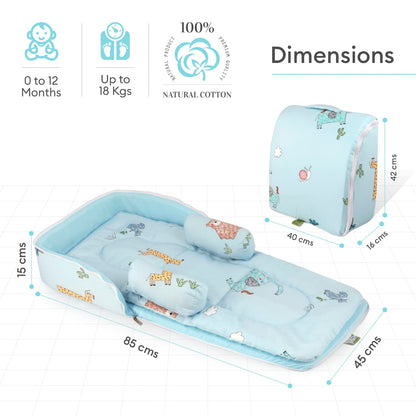 R for Rabbit Baby Nest Lite Bed-Sky Blue-100% Cotton-Carry Like Bag (0-12M)