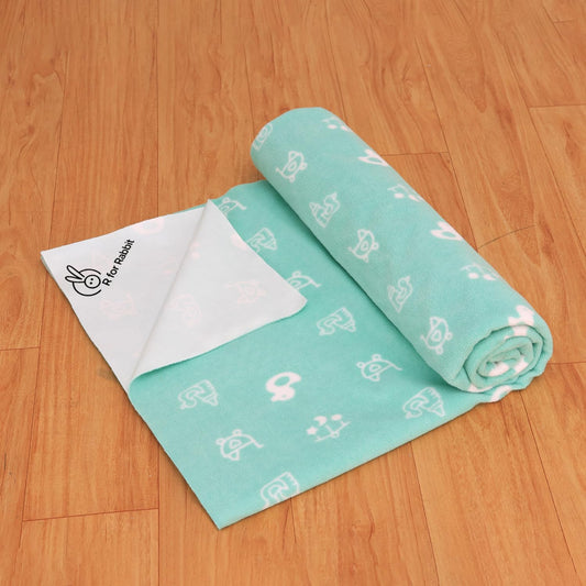 R for Rabbit Dry Nap Pee Protector Sheet-Soft & Leak Proof-Lightweight Mattress Cover-Green