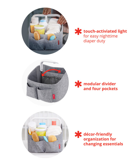 Skip Hop Light Up Diaper Caddy-With Side Pockets-Heather Grey