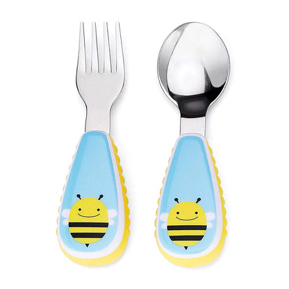 Skip Hop Zootensils-Bee-Stainless Steel Spoon & Fork Set-Soft Sides For Easy Grip-For Infants