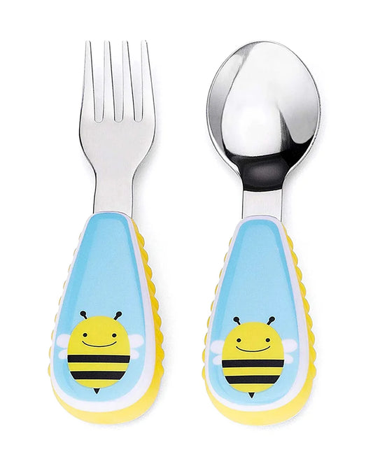 Skip Hop Zootensils-Bee-Stainless Steel Spoon & Fork Set-Soft Sides For Easy Grip-For Infants