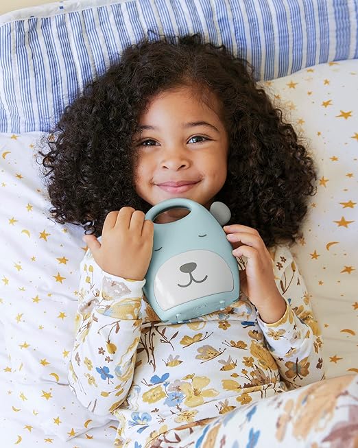 Skip Hop Beary Cute Take-Along Sleep Trainer & Nightlight-Toddlers Bedtime Bestie-For a Calm Sleep-Grey & Green-2 Years+