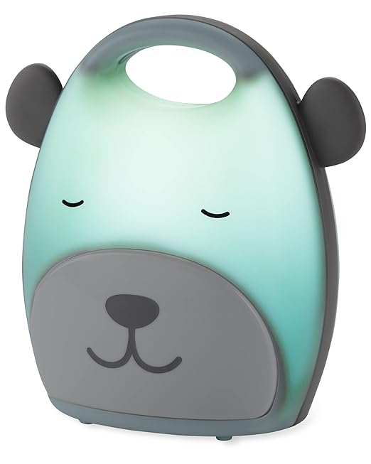 Skip Hop Beary Cute Take-Along Sleep Trainer & Nightlight-Toddlers Bedtime Bestie-For a Calm Sleep-Grey & Green-2 Years+