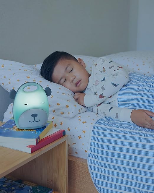 Skip Hop Beary Cute Take-Along Sleep Trainer & Nightlight-Toddlers Bedtime Bestie-For a Calm Sleep-Grey & Green-2 Years+