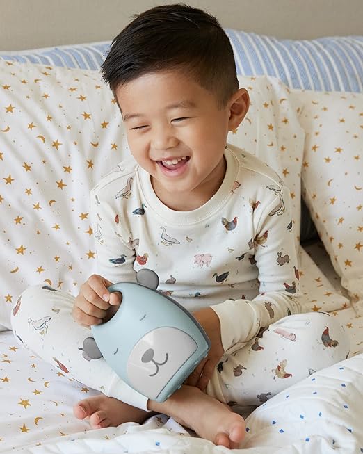 Skip Hop Beary Cute Take-Along Sleep Trainer & Nightlight-Toddlers Bedtime Bestie-For a Calm Sleep-Grey & Green-2 Years+