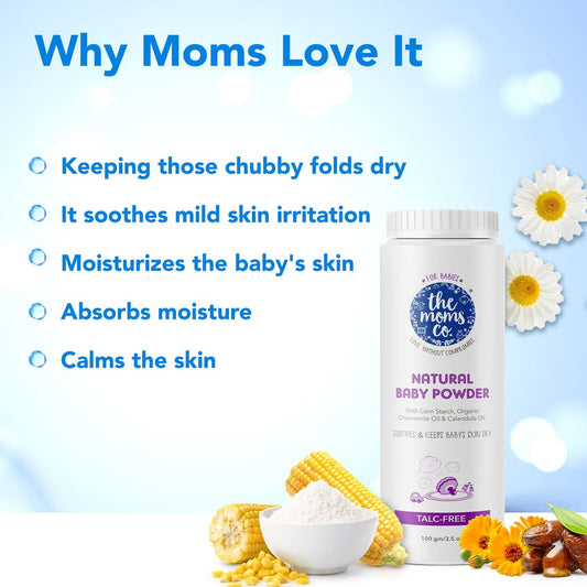 The Moms Co Natural Baby Powder-With Corn Starch & Chamomile Oils