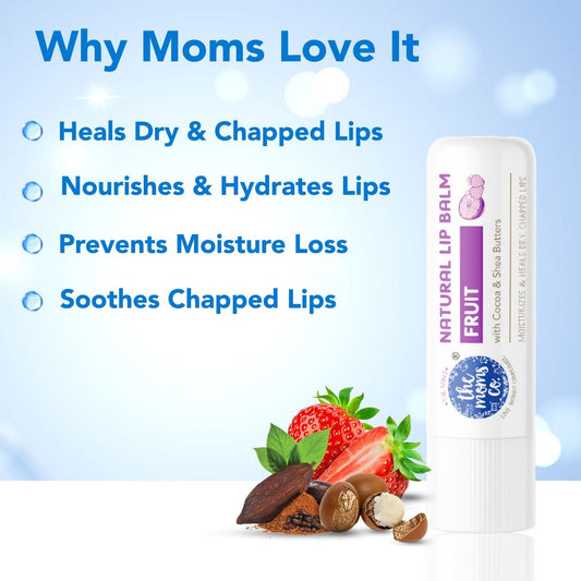 The Moms Co Natural Fruit Lip Balm-With Cocoa & Shea Butter-Nourishes Dry Lips