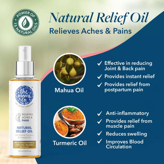 The Moms Co. Natural Relief Oil-With Turmeric & Mustard Oil-Relaxes Muscles & Reduces Menstrual Cramps