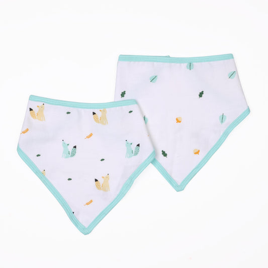 Kicks & Crawl Organic Cotton Bandana Bibs-Baby Squirrel-Reversible-With Snap Button-Pack of 2-For Infants