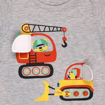 Kicks & Crawl Grey T-shirt-Work Buddies-Cotton-For Infants