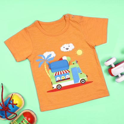 Kicks & Crawl Orange T-shirt-Ice Cream Truck-Cotton-For Infants