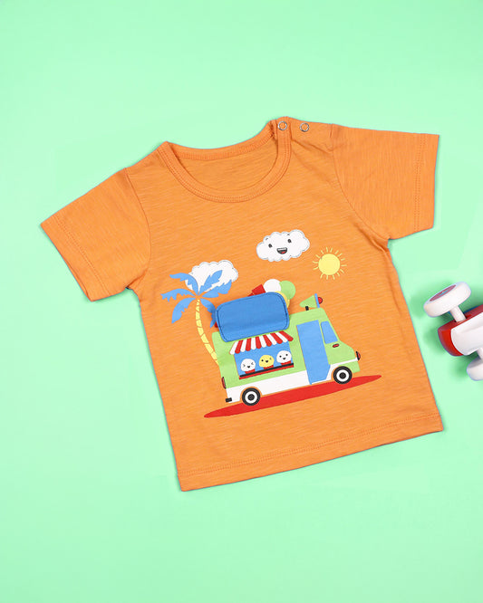 Kicks & Crawl Orange T-shirt-Ice Cream Truck-Cotton-For Infants