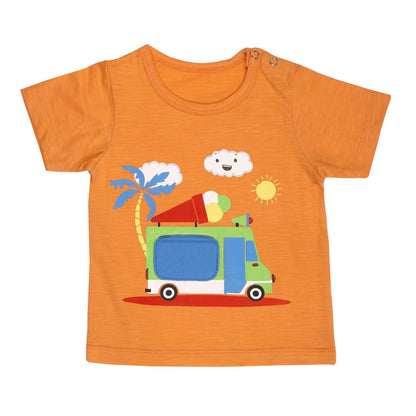 Kicks & Crawl Orange T-shirt-Ice Cream Truck-Cotton-For Infants