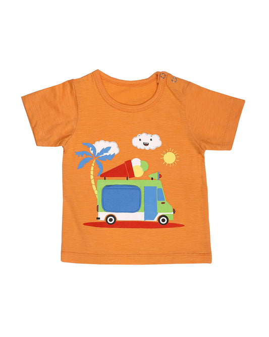 Kicks & Crawl Orange T-shirt-Ice Cream Truck-Cotton-For Infants