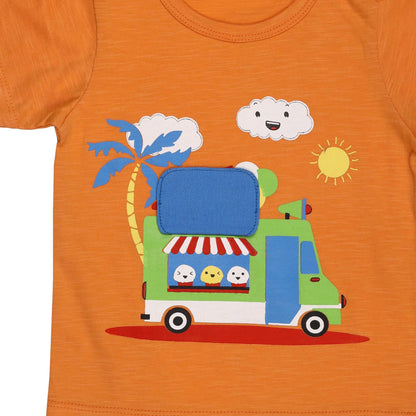 Kicks & Crawl Orange T-shirt-Ice Cream Truck-Cotton-For Infants