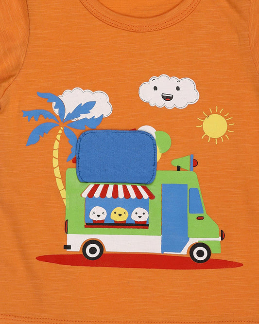 Kicks & Crawl Orange T-shirt-Ice Cream Truck-Cotton-For Infants