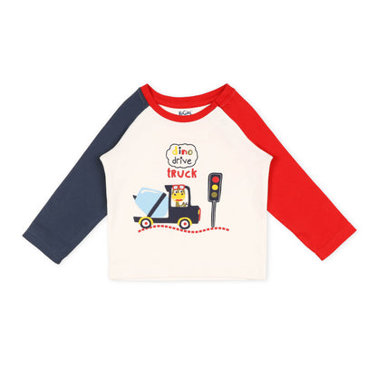 Kicks & Crawl Red & Blue T-shirt-Drivin Dino-Cotton-For Infants