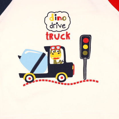 Kicks & Crawl Red & Blue T-shirt-Drivin Dino-Cotton-For Infants