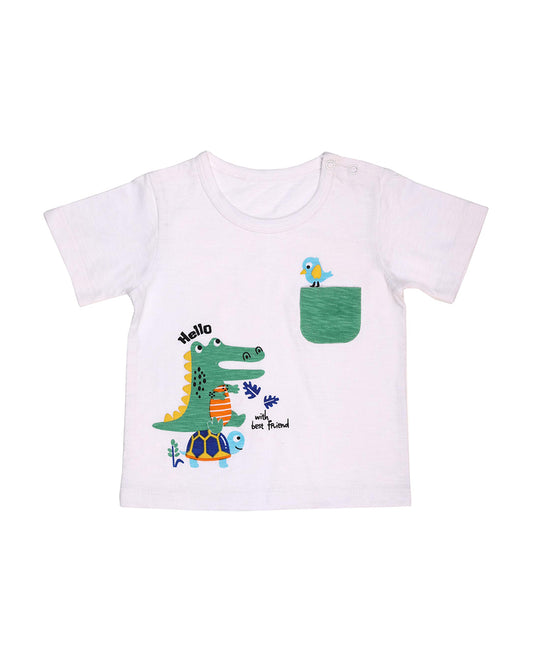 Kicks & Crawl White T-shirt-Animal Friends-Cotton-For Infants