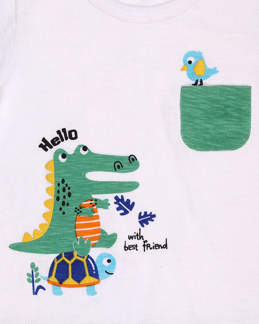 Kicks & Crawl White T-shirt-Animal Friends-Cotton-For Infants