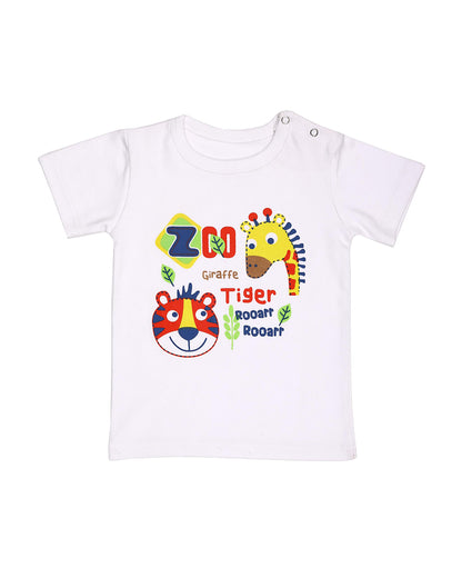 Kicks & Crawl White T-shirt-Zoo Day-Cotton-For Infants