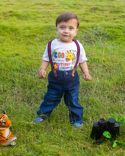 Kicks & Crawl White T-shirt-Zoo Day-Cotton-For Infants