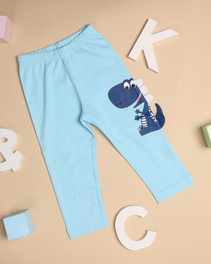 Kicks & Crawl Blue Leggings-Dino-Cotton-For Infants