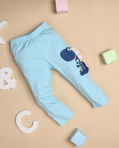 Kicks & Crawl Blue Leggings-Dino-Cotton-For Infants