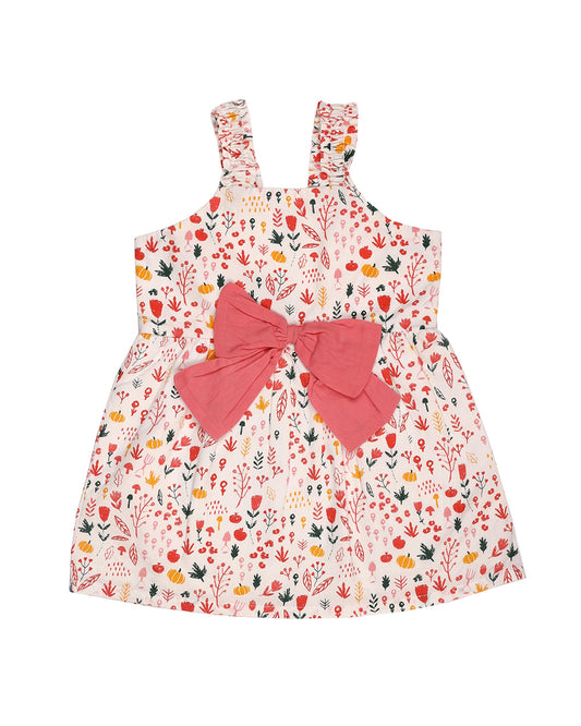 Kicks & Crawl Pink Dress-Bow & Flowers-Cotton-For Infants