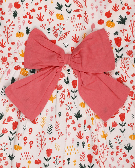 Kicks & Crawl Pink Dress-Bow & Flowers-Cotton-For Infants