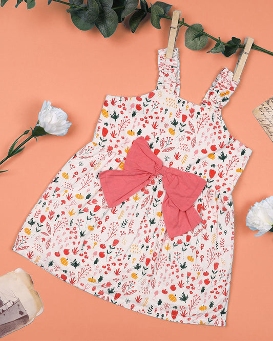 Kicks & Crawl Pink Frock Dress-Bow & Flowers-Cotton-For Infants