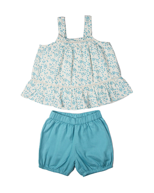 Kicks & Crawl Blue Top & Shorts-Florals-Cotton-For Infants