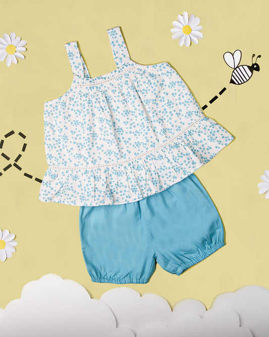 Kicks & Crawl Blue Top & Shorts-Florals-Cotton-For Infants